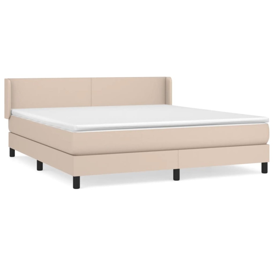 Cama box spring con colchón cuero sintético capuchino