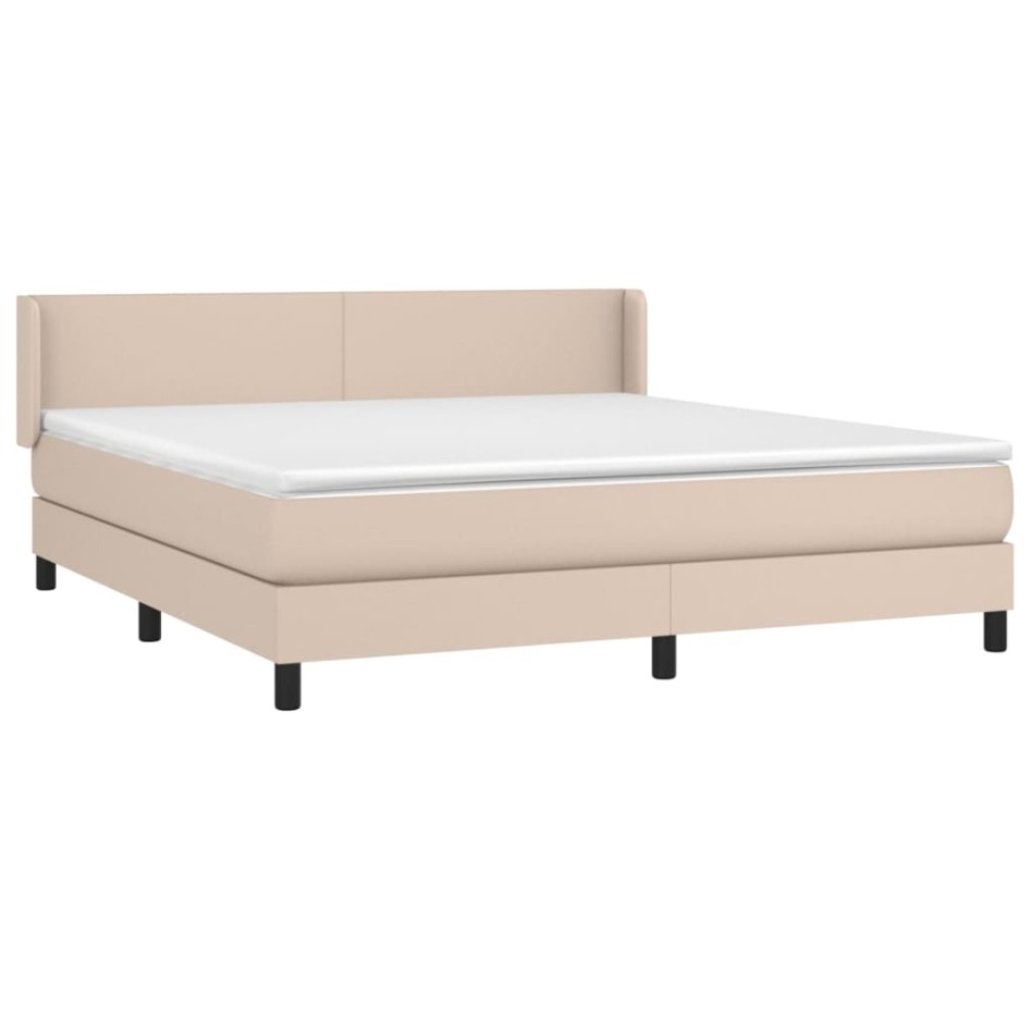 Cama box spring con colchón cuero sintético capuchino