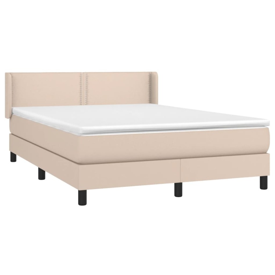 Cama box spring con colchón cuero sintético capuchino