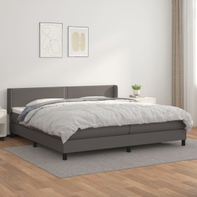 Cama box spring con colchón cuero sintético gris 200x200