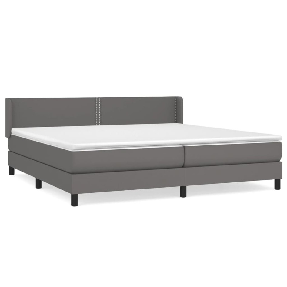 Cama box spring con colchón cuero sintético gris 200x200