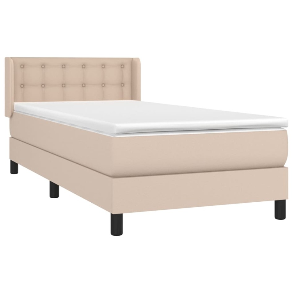 Cama box spring con colchón cuero sintético capuchino 90x200