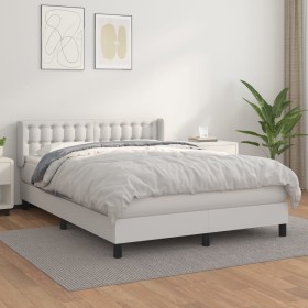 Cama box spring con colchón cuero sintético blanco 140x190