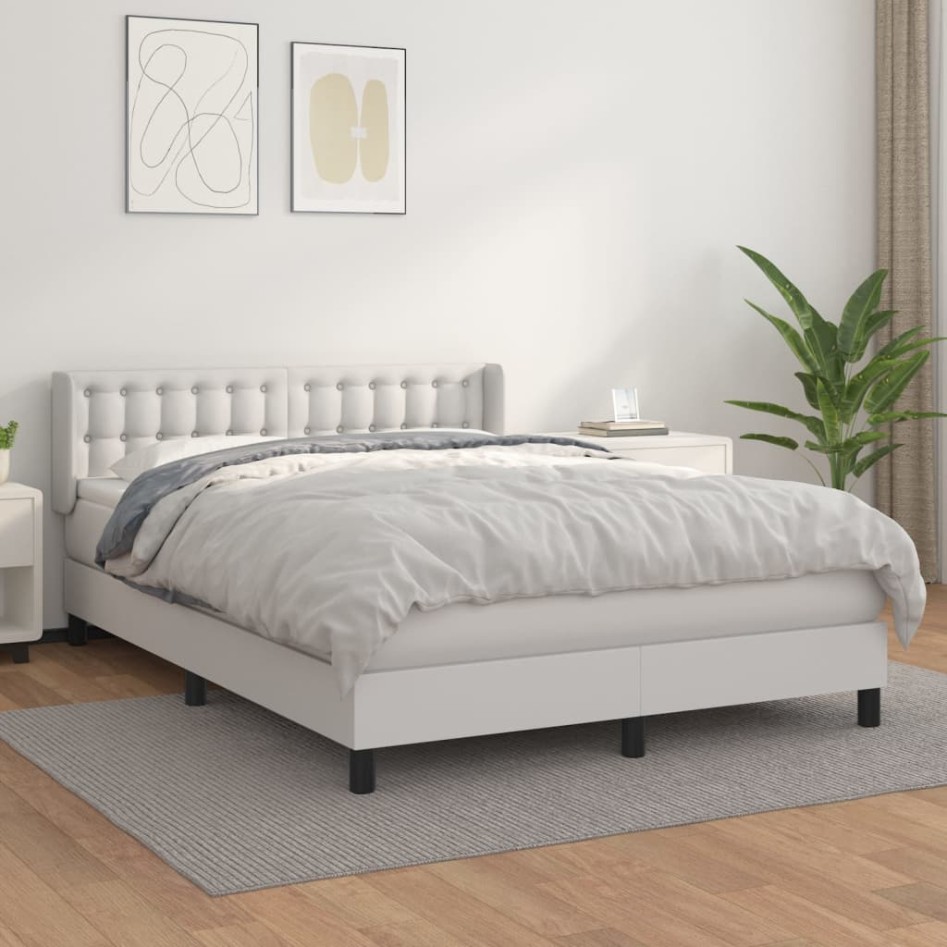 Cama box spring con colchón cuero sintético blanco 140x190