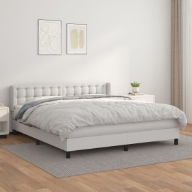 Cama box spring con colchón cuero sintético blanco 160x200