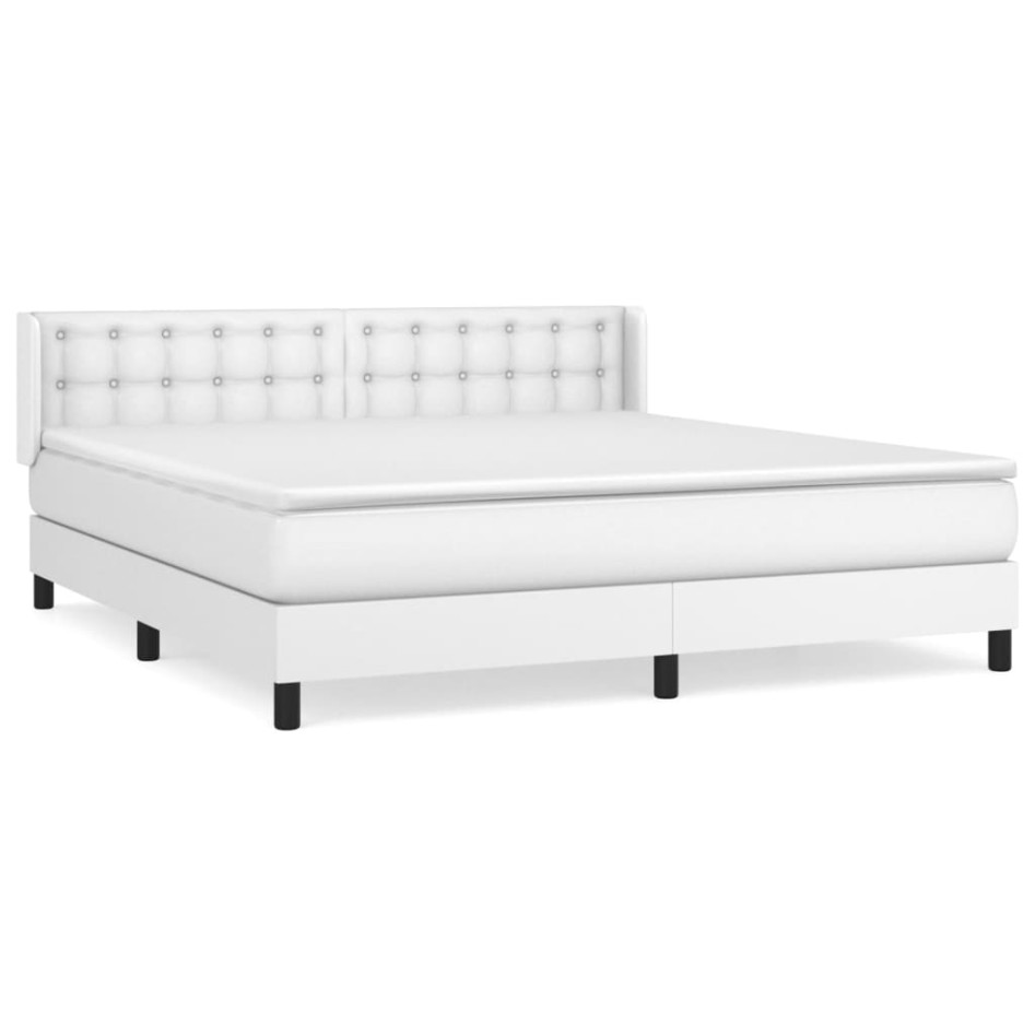 Cama box spring con colchón cuero sintético blanco 160x200