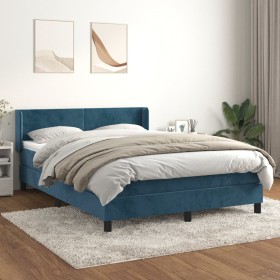 Cama box spring con colchón terciopelo azul oscuro 140x200