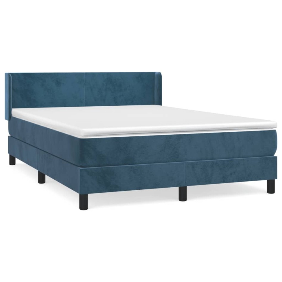 Cama box spring con colchón terciopelo azul oscuro 140x190
