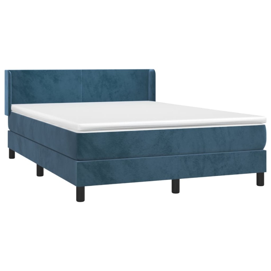 Cama box spring con colchón terciopelo azul oscuro 140x190