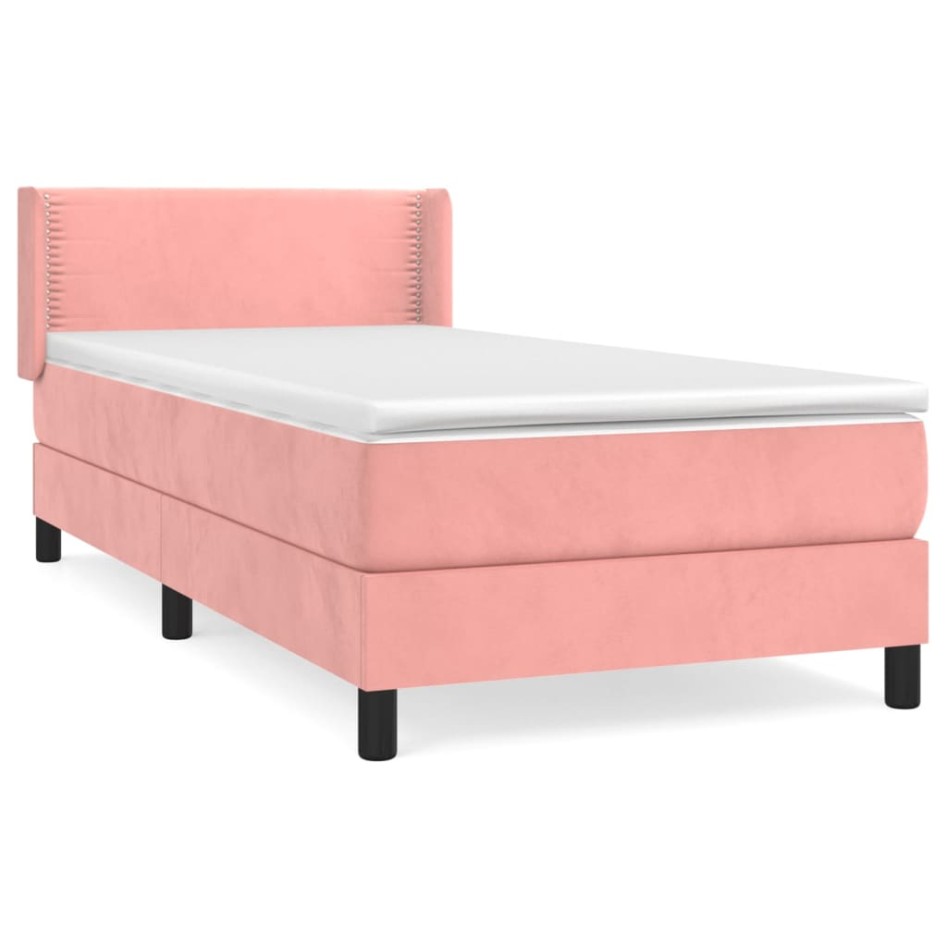 Cama box spring con colchón terciopelo rosa 80x200
