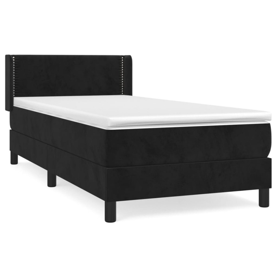 Cama box spring con colchón terciopelo negro 100x200
