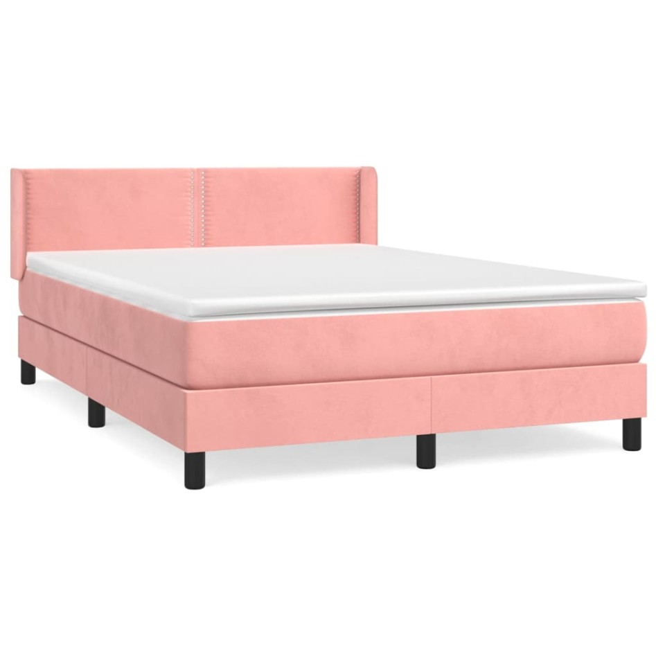 Cama box spring con colchón terciopelo rosa 140x190