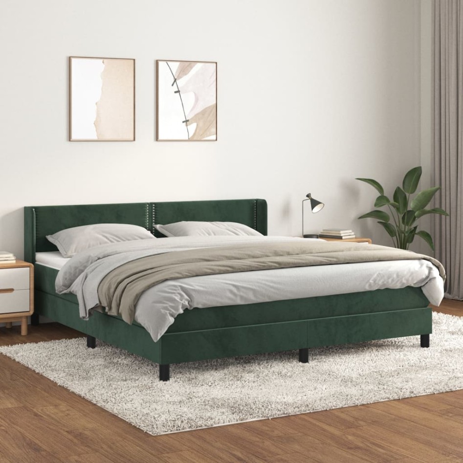 Cama box spring con colchón terciopelo verde oscuro 180x200