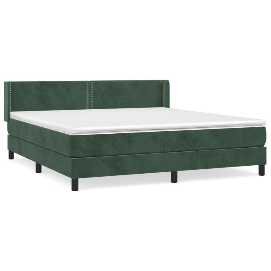 Cama box spring con colchón terciopelo verde oscuro 180x200