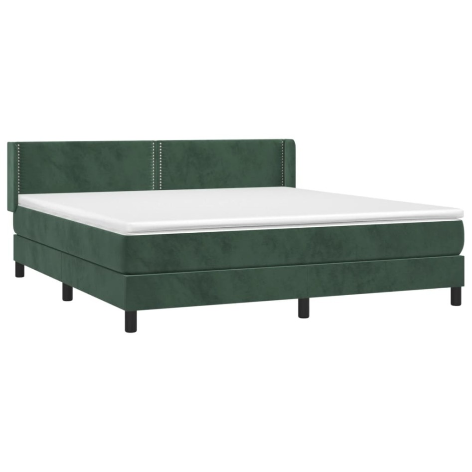 Cama box spring con colchón terciopelo verde oscuro 180x200