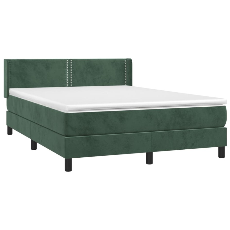 Cama box spring con colchón terciopelo verde oscuro 140x190