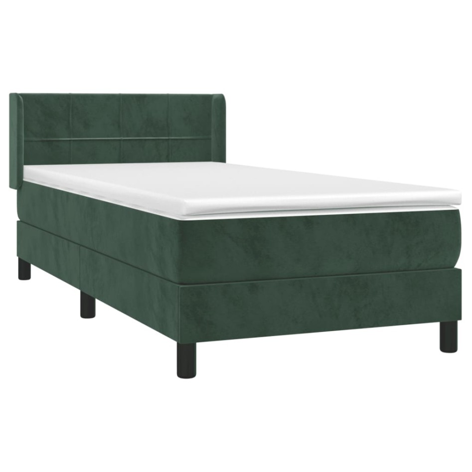 Cama box spring con colchón terciopelo verde oscuro 90x200