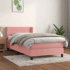 Cama box spring con colchón terciopelo rosa 90x190