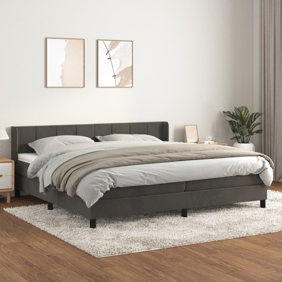 Cama box spring con colchón terciopelo gris oscuro 200x200