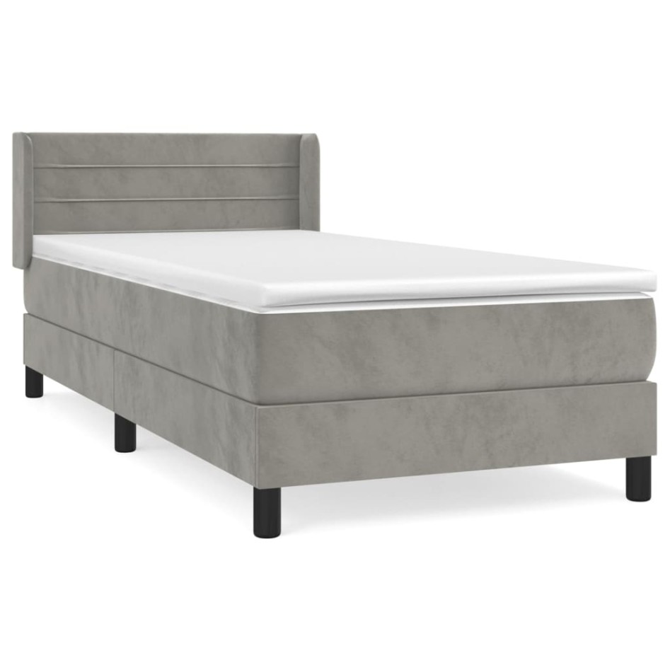 Cama box spring con colchón terciopelo gris claro 100x200