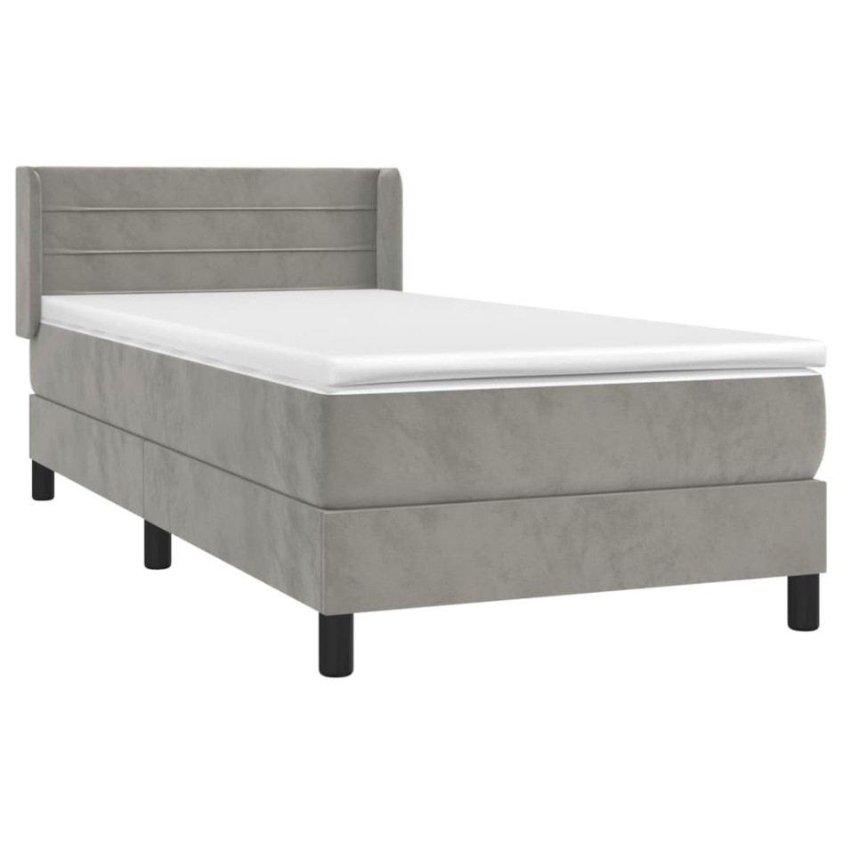 Cama box spring con colchón terciopelo gris claro 100x200