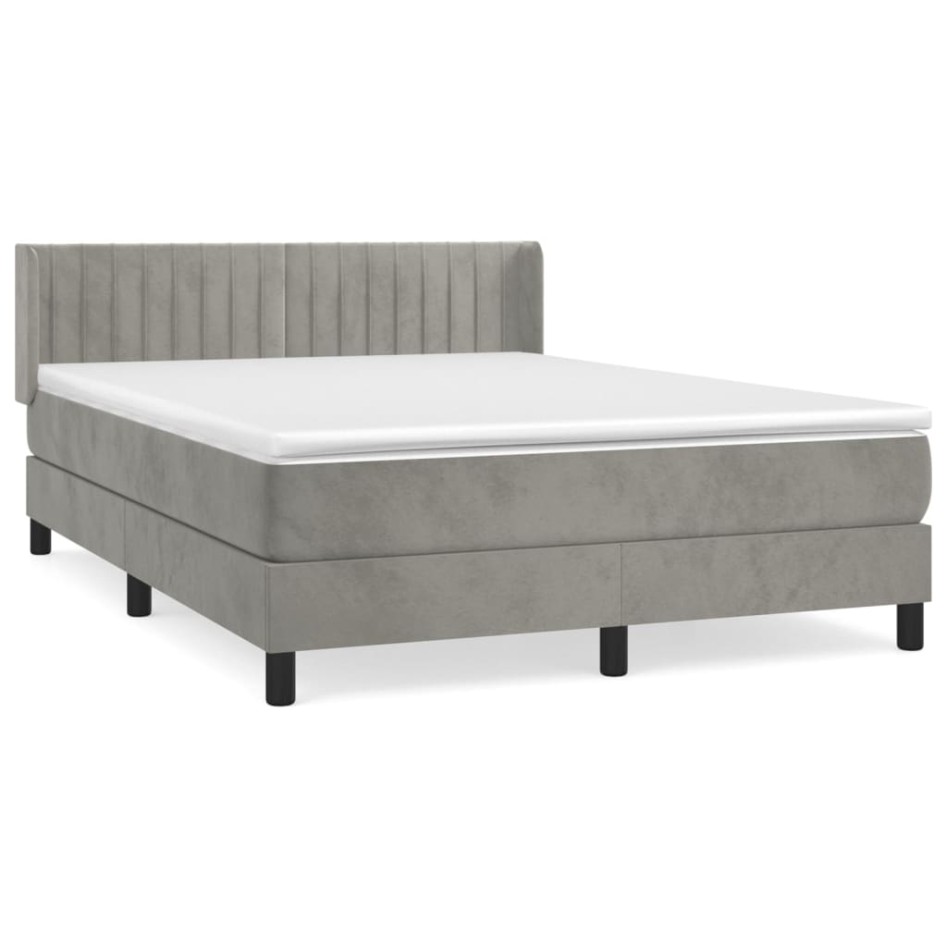 Cama box spring con colchón terciopelo gris claro 140x200