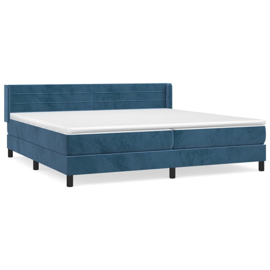 Cama box spring con colchón terciopelo azul oscuro 200x200