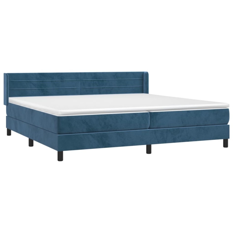 Cama box spring con colchón terciopelo azul oscuro 200x200