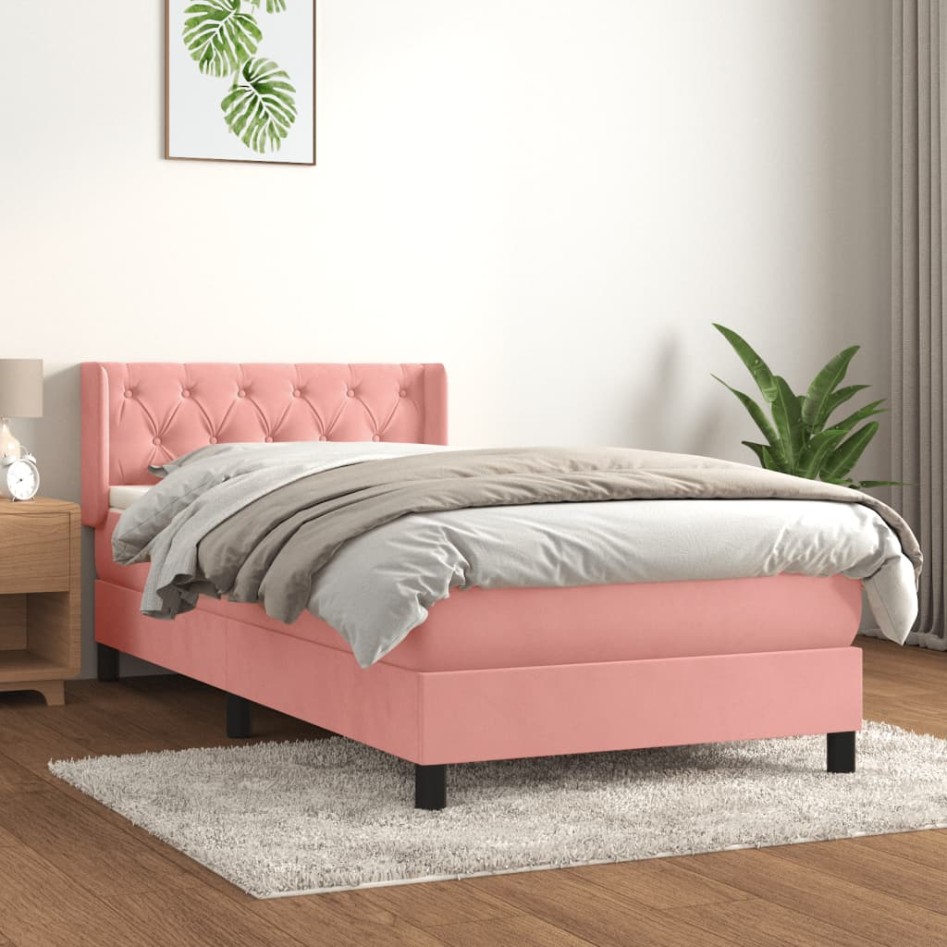 Cama box spring con colchón terciopelo rosa 80x200