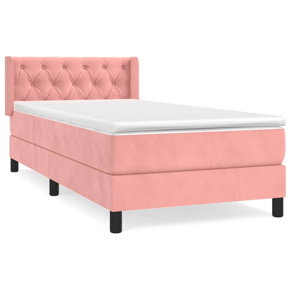 Cama box spring con colchón terciopelo rosa 80x200