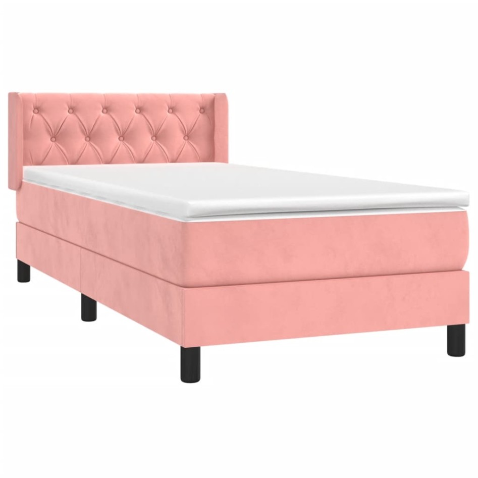 Cama box spring con colchón terciopelo rosa 80x200