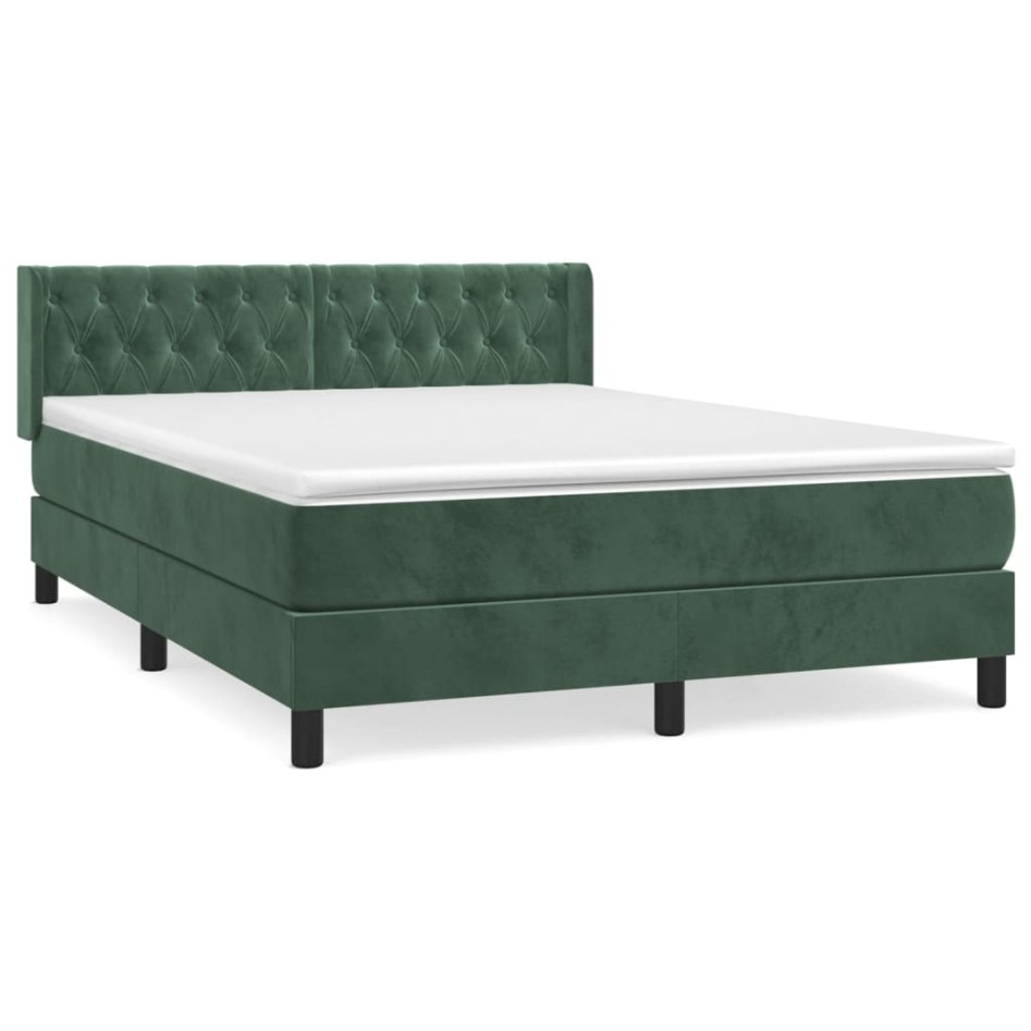 Cama box spring con colchón terciopelo verde oscuro 140x200