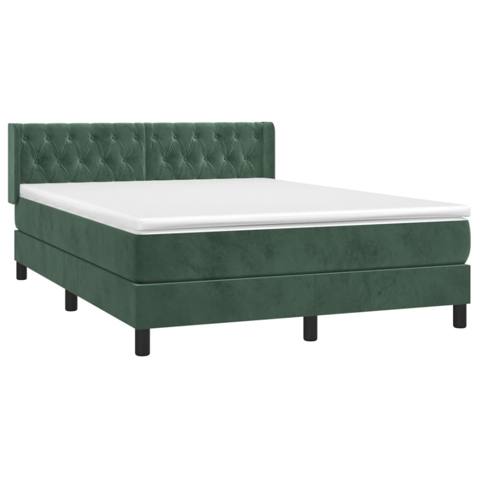 Cama box spring con colchón terciopelo verde oscuro 140x200