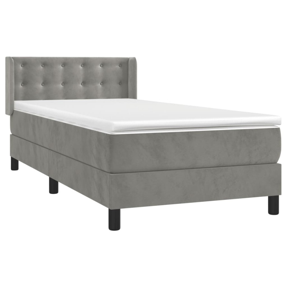 Cama box spring con colchón terciopelo gris claro 90x190