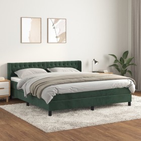 Cama box spring con colchón terciopelo verde oscuro 160x200