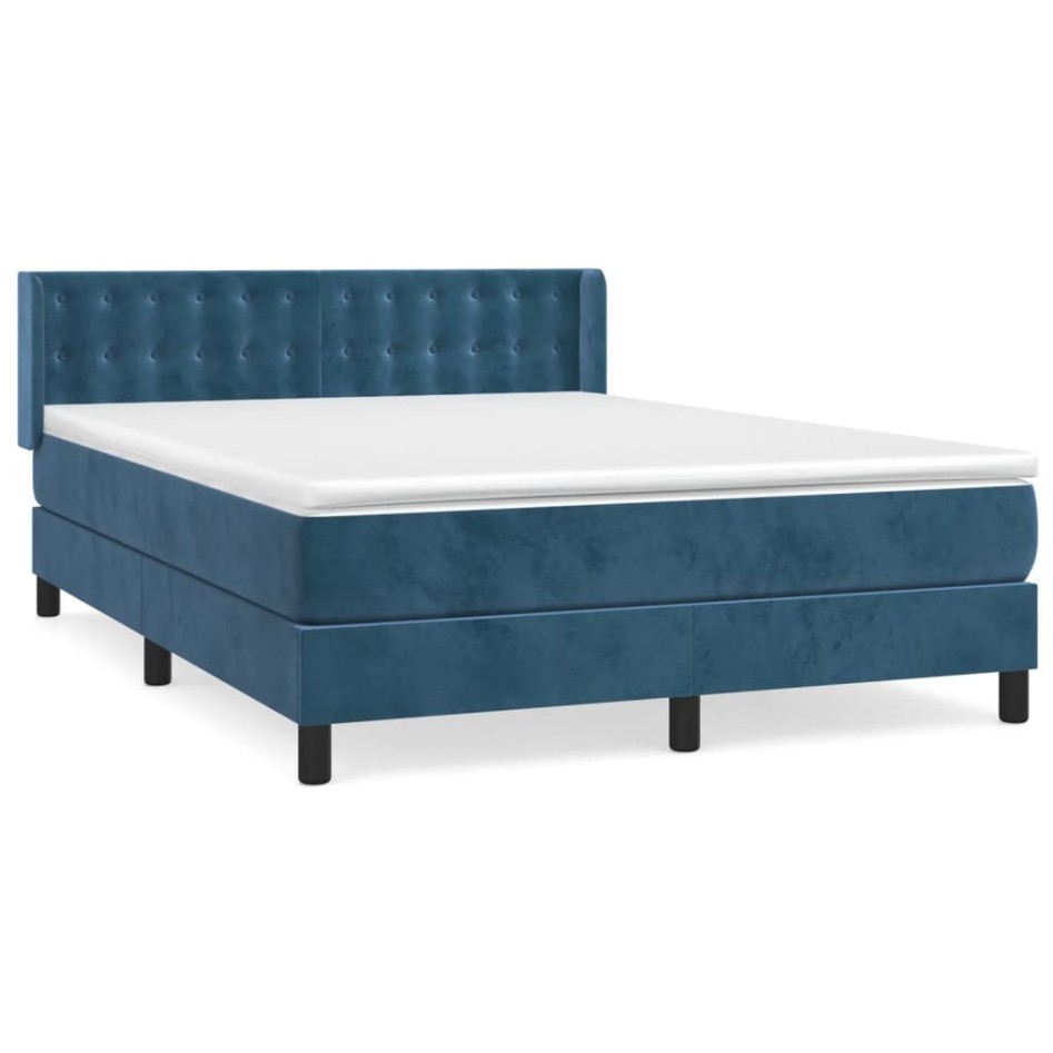 Cama box spring con colchón terciopelo azul oscuro 140x190