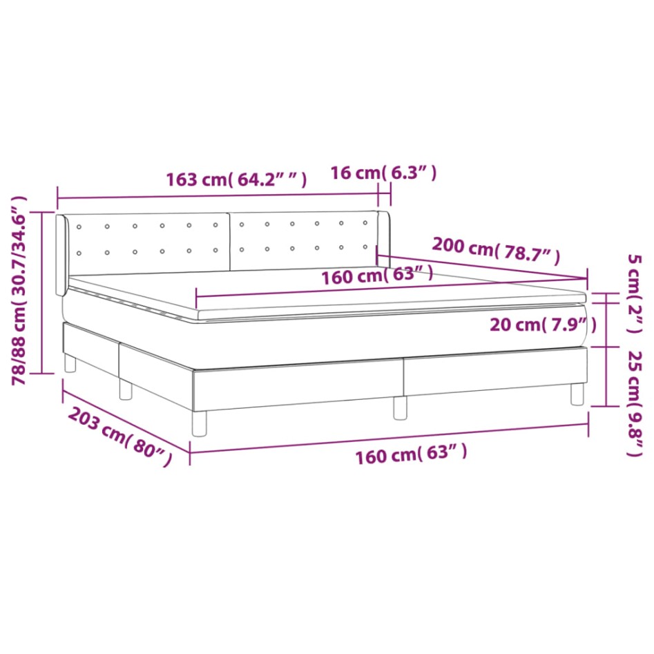 Cama box spring con colchón terciopelo negro 160x200