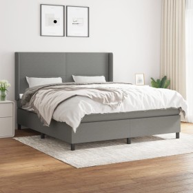 Cama box spring con colchón tela gris oscuro 160x200