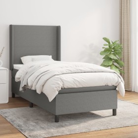 Cama box spring con colchón tela gris oscuro 90x200