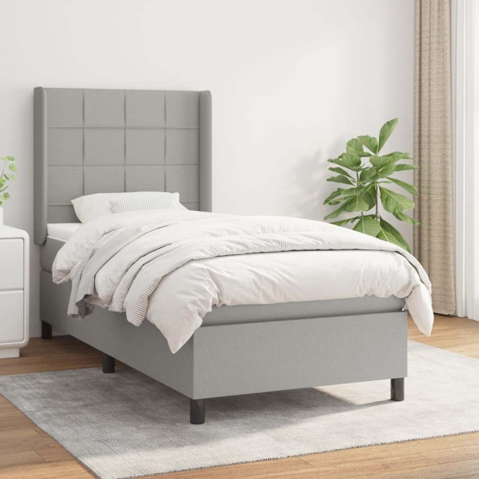 Cama box spring con colchón tela gris claro 90x190