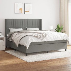 Cama box spring con colchón tela gris oscuro 160x200