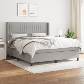 Cama box spring con colchón tela gris claro 180x200