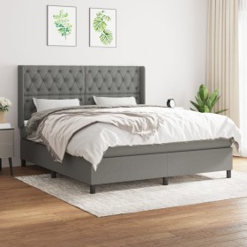 Cama box spring con colchón tela gris oscuro 160x200