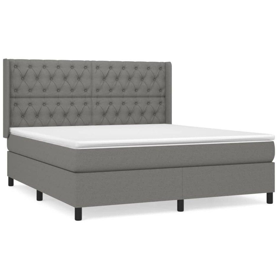 Cama box spring con colchón tela gris oscuro 160x200