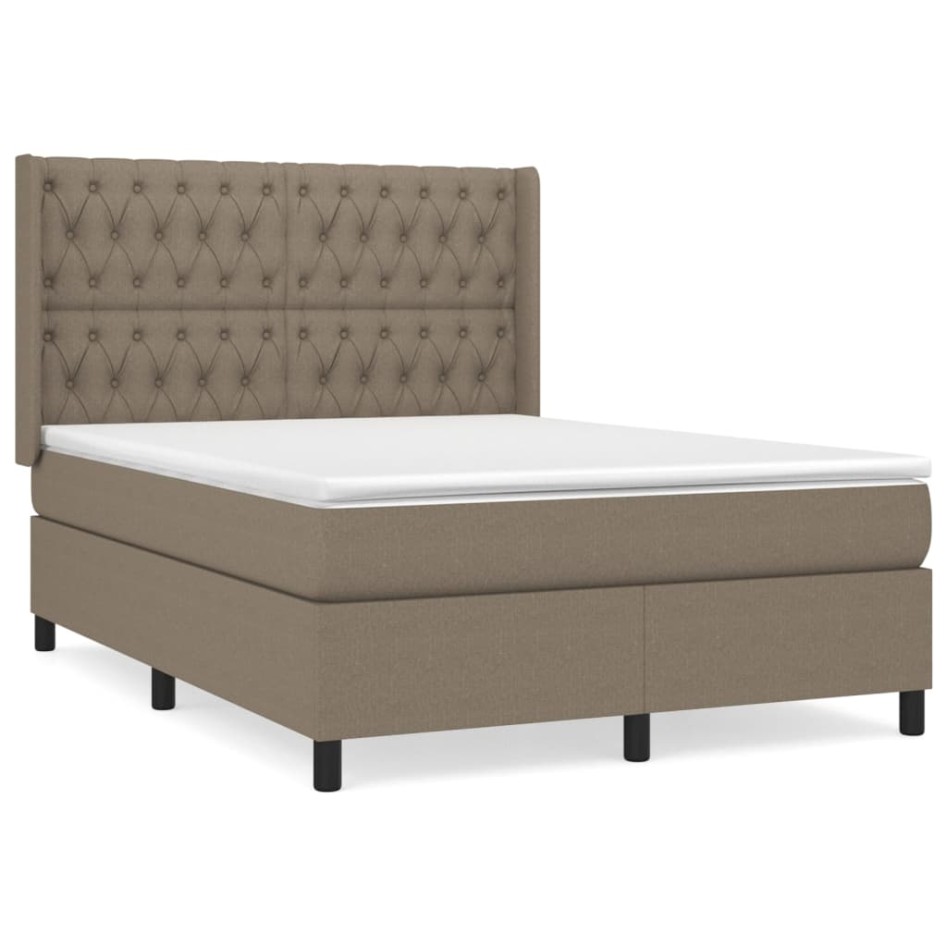 Cama box spring con colchón tela gris taupe 140x200