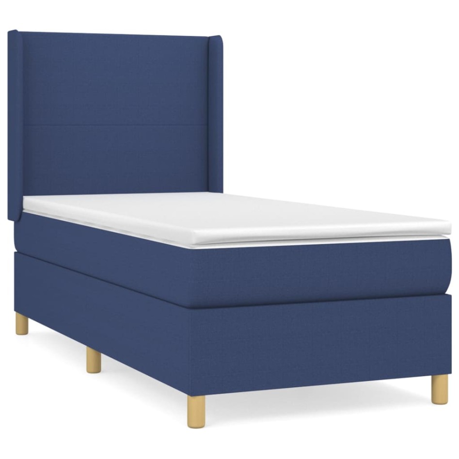 Cama box spring con colchón tela azul 80x200