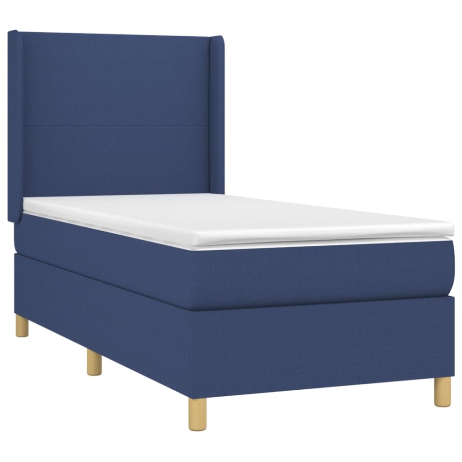 Cama box spring con colchón tela azul 80x200