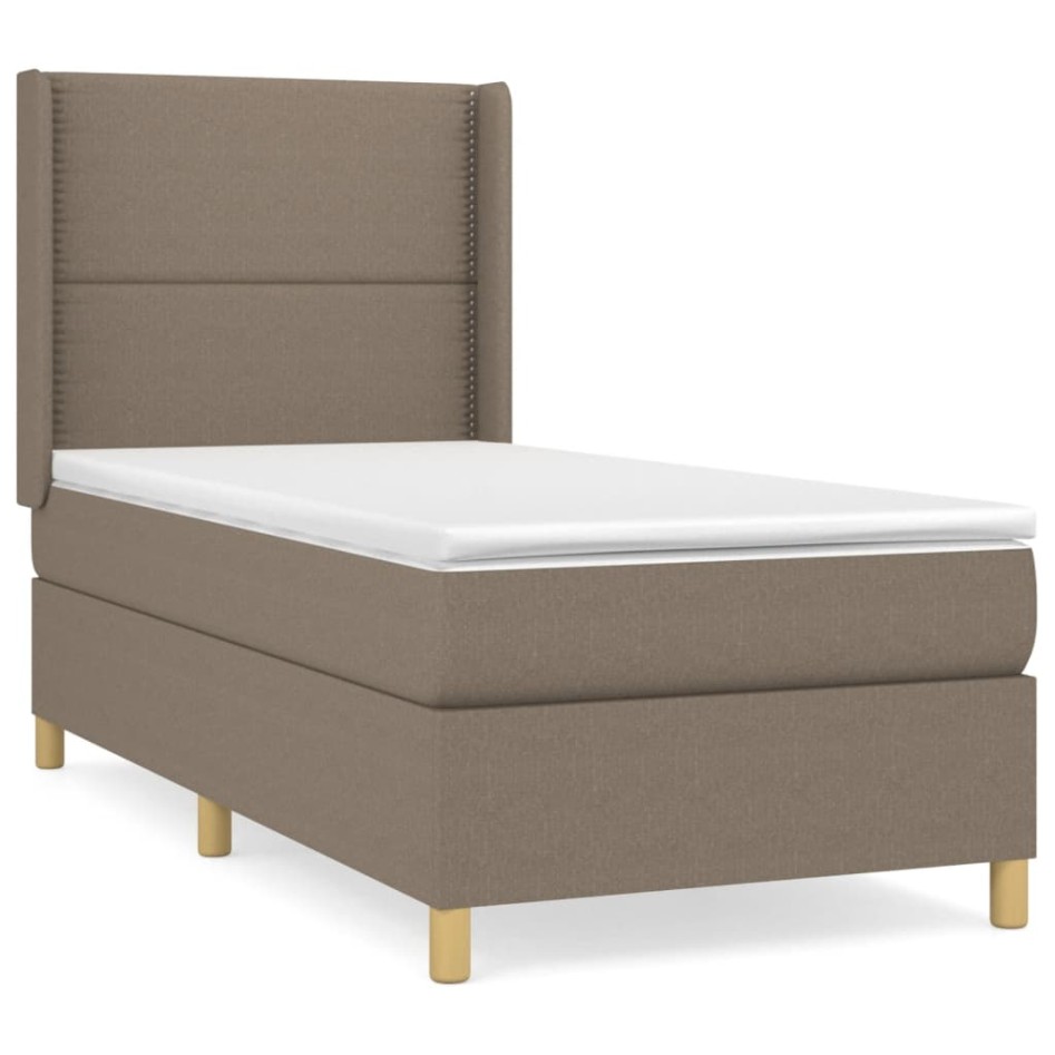 Cama box spring con colchón tela gris taupe 80x200