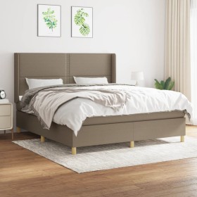 Cama box spring con colchón tela gris taupe 160x200