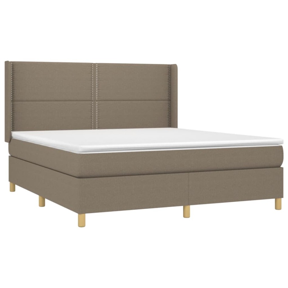 Cama box spring con colchón tela gris taupe 160x200